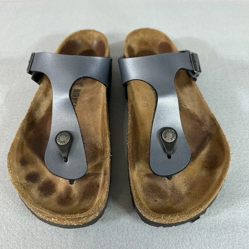 Birkenstock Gizeh Birko Flor Sandals Blue Onyx Womens Size L8 M6 EU 39